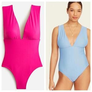🆕 J. Crew Pink Plunge Sexy V Neckline Swimsuit One piece Hot Barbie Pink NWT 22